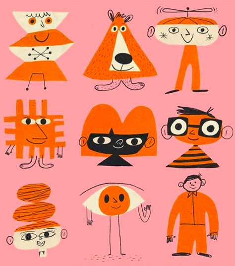 Illustration by Eric Comstock, IG: @EricComstock  #art #artist #people #editorial #editorialillustration #artdirector Books Poster, Caracter Design, Mid Century Illustration, Picture Illustration, Simple Illustration, Orange And Pink, People Illustration, Graphic Design Tutorials, Cartoon Character Design