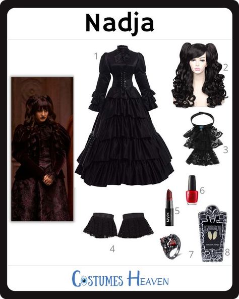 Nadja Costume What We Do In The Shadows, Nadia And Lazlo Costume, Nadja Halloween Costume, Nadia What We Do In The Shadows Costume, Wwdits Nadja Outfit, Nadia Costume, Lazlo And Nadja Costume, Victorian Vampire Costume Women, Cool Vampire Costume