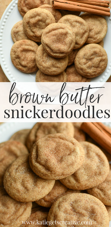 These Brown Butter Snickerdoodles are soft, thick, and chewy. The edges are ever so slightly crispy and the centers are soft. These cookies need no chilling time, so aside from the time it takes you to brown your butter, you’ll be ready to bake in no time! Snickerdoodle Cookies Brown Butter, Best Snickerdoodles Ever, Brown Butter Walnut Cookies, Browned Butter Snickerdoodles, Thick And Chewy Snickerdoodle Cookies, Butterless Cookies Recipes, Cinnamon Butter Cookies, Baked Goods That Travel Well, Browned Butter Desserts