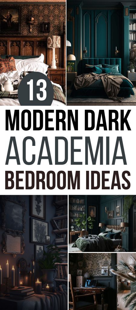 Modern Dark Academia Bedroom, Dark Academia Bedroom Decor, Modern Dark Academia, Academia Bedroom Ideas, Dark Academia Bedroom Ideas, Academia Interior, Dark Academia Interior, Dark Academia Bedroom, Dark Cozy Bedroom