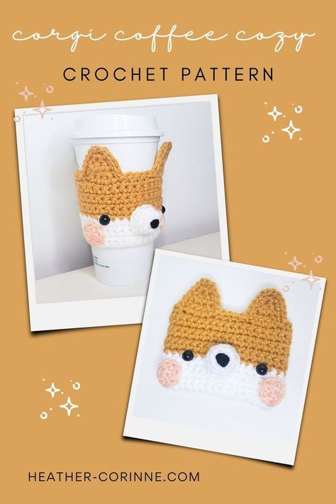 The adorable Crochet Corgi Cozy is a free pattern here on my blog! The cutest mug companion makes an excellent crochet gift idea! Below you'll find the free pattern and video tutorial. Mug Cozy Template, Crochet Dog Cup Cozy Free Pattern, Starbucks Crochet Pattern, Crochet Starbucks Cup Cozy Free Pattern, Crochet Corgi Pattern Free, Corgi Crochet Pattern Free, Starbucks Crochet, Crochet Cup Cozy Free Pattern, Crochet Koozies