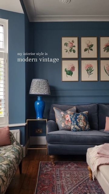 Benjamin Moore Hamilton Blue, Blue Family Rooms, Vintage Bedroom Ideas, Country Cottage Interiors, Vintage Home Design, Earthy Living Room, Living Room Wall Color, Living Room Blue, Times Of The Day