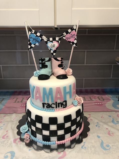 Dirt Bike Themed Gender Reveal, Gender Reveal Ideas Dirt Bike, Race Gender Reveal, Gender Reveal Ideas With Dirt Bike, Gender Reveal Dirtbike, Motocross Gender Reveal, Gender Reveal Motorcycle Theme, Dirtbike Gender Reveals, Race Car Gender Reveal Ideas