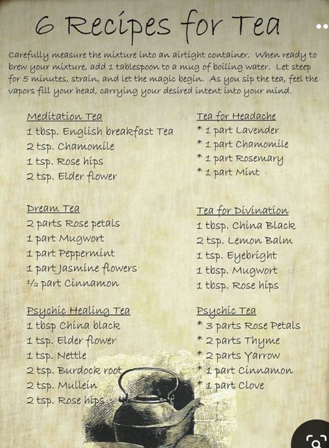 Herb Combinations For Tea, Third Eye Tea Recipe, Tea Bag Recipes, Dried Tea Recipes, Diy Black Tea Blends, Lucid Dream Tea Recipe, Chakra Tea Recipes, Loose Tea Blends, How To Make Herbal Tea