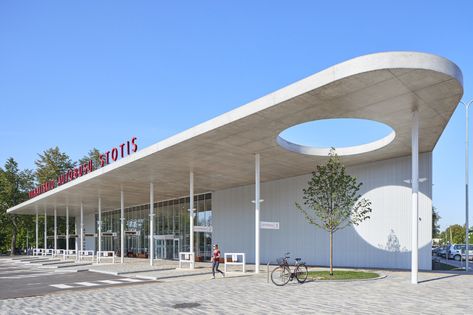 Gallery of Vilkaviškis Bus Station / Balčytis Studija - 19 Double Deck Bus, Broadway Street, Transport Hub, Architecture Structure, Rest Stop, Pavilion Architecture, Facade Architecture Design, Public Square, Bus Terminal