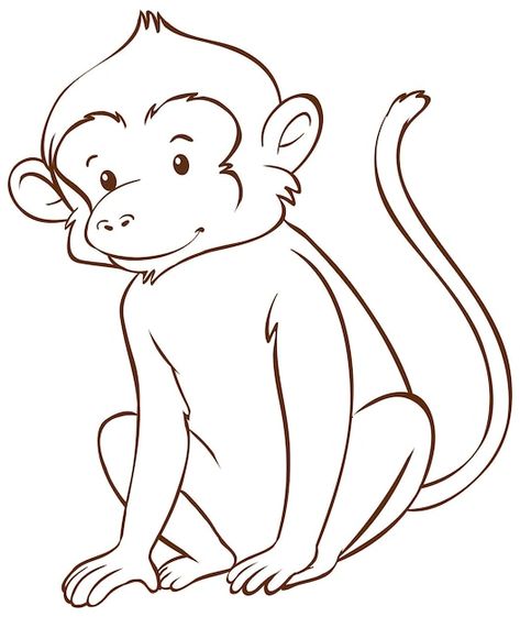 Monkey in doodle simple style on white b... | Free Vector #Freepik #freevector Draw A Monkey Easy, Monkey Colouring Pages, Monkey Outline, Monkey Black And White Drawing, Monkey Coloring Pages Free Printable, Monkey Hanging From Tree Drawing, Line Drawing Images, Monkey Drawing, Line Art Images