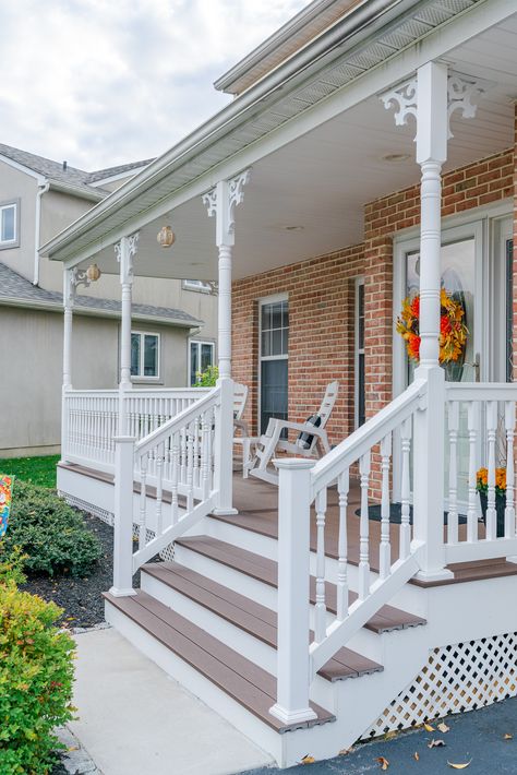 White Porch Railing, White Porch, Vinyl Railing, Vinyl Wood, Wood Railing, Metal Railings, Steel Railing, Porch Railing, Outdoor Stairs