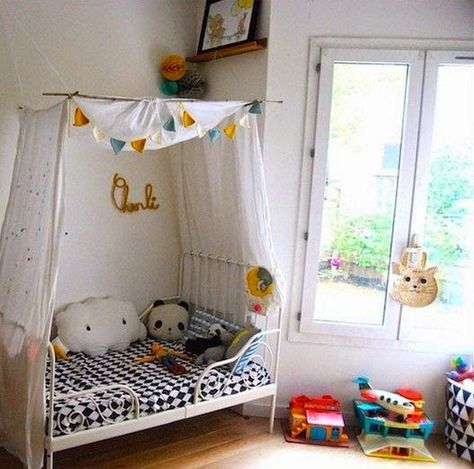 Minnen Bed, Ikea Minnen Bed, Hacks For Girls, Cama Ikea, Mommo Design, Kids Deco, Bed Tent, Shared Room, Girly Room