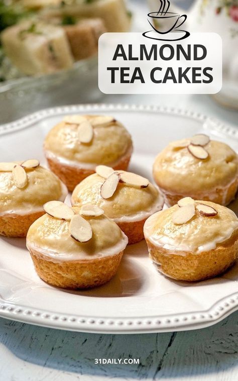 Afternoon Tea Pastries, Mini Tea Desserts, Mini Almond Cakes, High Tea Pastries, Afternoon Tea For One, Tea Time Pastries, Afternoon Tea Recipes Sweet, Easy Tea Cakes Simple, Easy British Desserts