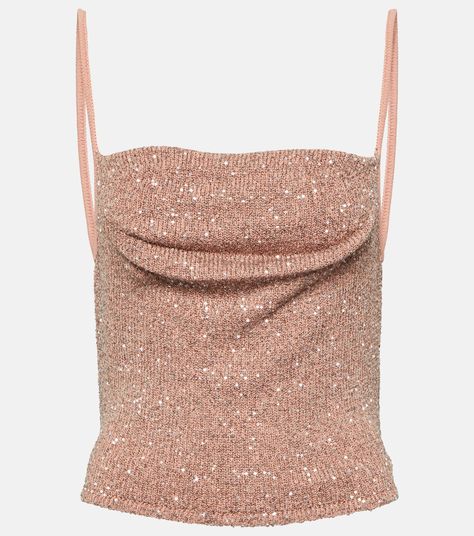 Diaplo Metallic Knit Crop Top in Pink - Altuzarra | Mytheresa Sparkle Clothes, Sparkle Top, Knit Maxi Skirt, Metallic Knit, Paris Outfits, Pink Vibes, Jewelry Outfit, Closet Fashion, Knit Crop Top