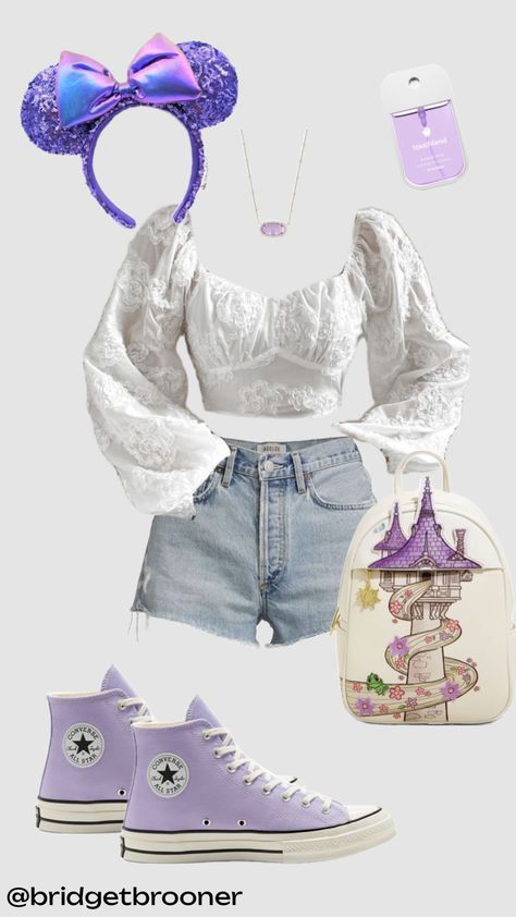 @bridgetbrooner#outfitinspo #disney #rapunzel #disneyoutfit #fyp Rapunzel Aesthetic Clothes, Princess Disney Bounding, Repunzal Tangled Inspired Outfit, Rapunzel Disney Bounding, Purple Disney Outfit, Disney Outfits Rapunzel, Rapunzel Inspired Outfit Casual, Tangled Outfit Ideas, Tangled Inspired Outfits