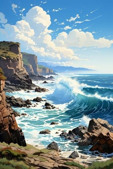 Premium Photo | Rocky Coastline With Waves Crashing Generative AI Waves Crashing On Rocks, Rocky Coastline, Rocky Coast, Artist Study, Ocean Photos, Ocean Pictures, Waves Crashing, Landscape Art Painting, Ocean Painting