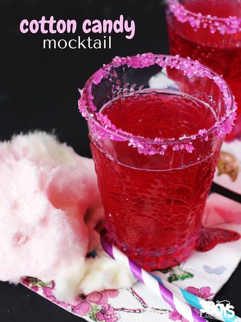 This cotton candy mocktail is the perfect mocktail for kids' birthday parties or sleepovers. Watch the cotton candy magically disappear into the drink before you enjoy. Cotton Candy Mocktail, Party Drinks For Kids, Cotton Candy Drinks, Best Mocktails, Alcoholic Treats, Mocktail Drinks, Valentines Recipes Desserts, Best Kids Watches, Drinks For Kids