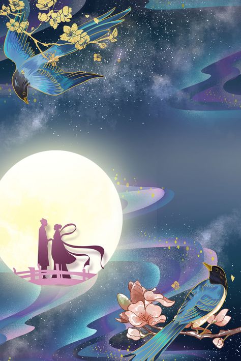 Qixi Festival, Scene Illustration, Chinese Background, Chinese Wallpaper, Chinese Holidays, Japanese Festival, Chinese Festival, Romantic Background, Festival Background