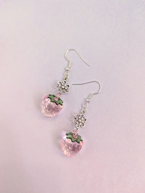 Pastel Silver Tone Flower Strawberry Drop Earrings Dangle Cute Kawaii UK Fairy Kei Sweet Japanese Fashion Inspired Harajuku Letterbox Gift - Etsy Pastel Earrings, Kawaii Earrings, Kawaii Core, Kawaii Jewelry, Fairy Fashion, Letterbox Gifts, Star Bracelet, Stainless Steel Earrings, Heart Bracelet