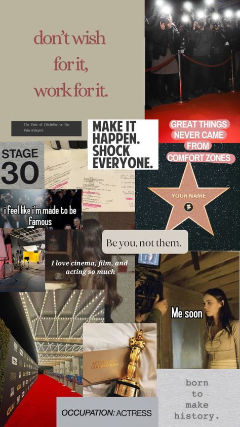 acting vision board ! #acting #actress #manifestingreality #quotes Vision Board For Actress, Manifesting Acting Career, Actress Manifest Board, Acting Career Affirmations, Theatre Vision Board, Acting Quotes Inspirational, Acting Career Aesthetic Vision Board, Vision Board Acting, Actress Affirmations