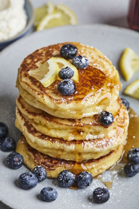 Healthy Lemon Ricotta Pancakes, Fluffy Lemon Ricotta Pancakes, Lemon Ricotta Pancakes Recipe, Lemon Pancakes, Freeze Pancakes, Lemon Ricotta Pancakes, Ricotta Pancakes, Lemon Ricotta, Mango Recipes