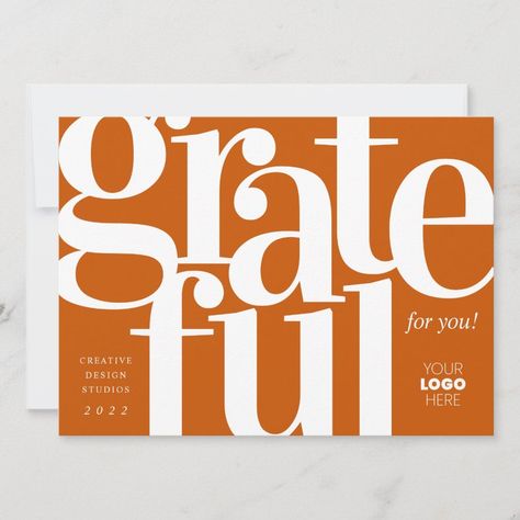 Grateful Modern Orange Business Holiday Card #catalunya🍵 Company Holiday Cards, Company Card, Company Christmas Cards, Corporate Holiday Cards, Unique Lettering, Holiday Inspo, Holiday 2024, Christmas Typography, Business Holiday Cards