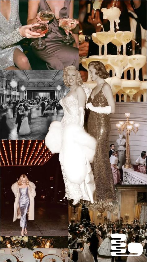 Old Hollywood Dress Aesthetic, Casino Royale Dress Ideas, Met Gala Aesthetic Party, Old Casino Aesthetic, A Night In Hollywood Theme Outfit, Old Hollywood Invitations, Prom Mood Board, Old Hollywood Theme Party Outfit, Hollywood Glamour Prom