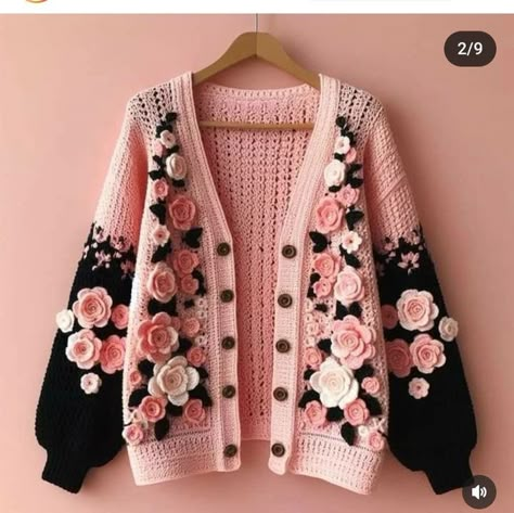 Black And Pink Crochet, Crochet Sweater Design, Projek Menjahit, Gilet Crochet, Crochet Clothing And Accessories, Crochet Fashion Patterns, Sweater Design, Crochet Cardigan, Crochet Fashion