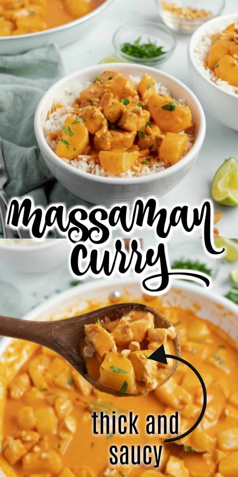 Masa Man Curry, Crockpot Massaman Curry, Quick Cozy Dinner, Chicken Massaman, Massaman Curry Recipe, Thai Curry Recipe, Chicken Massaman Curry, Apple Curry, Massaman Curry Paste