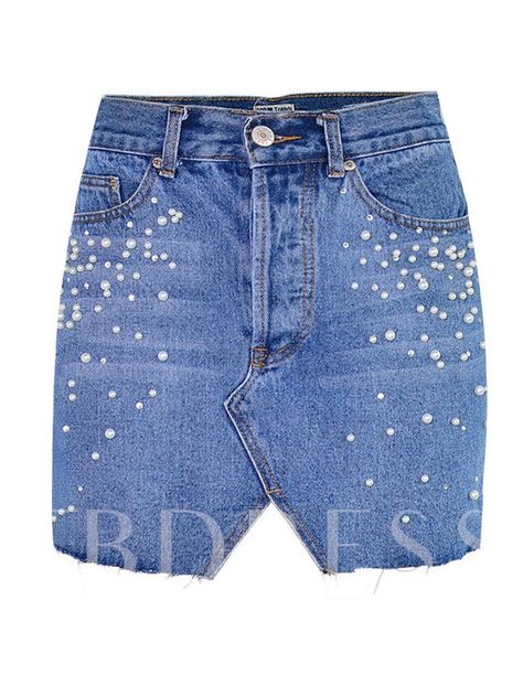 Patchwork Asymmetrical Plain Women's Mini Skirt Denim Skirts Online, Denim Wrap Skirt, Denim Button Skirt, Skirts Casual, Short Pollera, Womens Denim Skirts, Pearl Beading, Skirt With Buttons, Denim Skirt Women