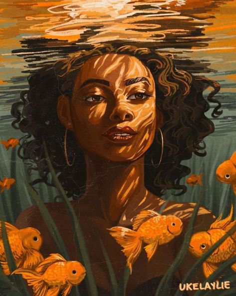 Black Women Art! Black Art Inspiration, Black Women Paintings, Afro Drawing, Black Wlw, Black Woman Art, Woman Aesthetic, Underwater Art, Planner Obsessed, Dark Paradise