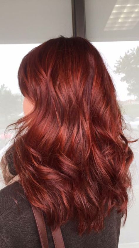 This cool toned red hair is perfect for winter and the holidays! Toned Down Red Hair, Copper Magenta Hair, Cool Winter Red Hair, 2 Tone Red Hair, Level 6 Red Hair, Level 6 Red Hair Color, Warm Tone Red Hair, Cool Toned Red Hair Color, Red Hair For Winter