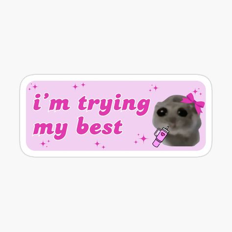 Get my art printed on awesome products. Support me at Redbubble #RBandME: https://www.redbubble.com/i/sticker/I-m-trying-my-best-Sad-Hamster-meme-by-otyliadesign/159156175.JCQM3?asc=u I’m Trying My Best, Hamster Memes, Pc Stickers, Hamster Meme, Pink Core, Aura Quotes, Trying My Best, Me Against The World, Disney Collage