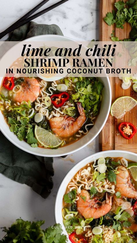 An easy recipe for lime chili shrimp ramen made from scratch and slow-cooked to perfection. This is a slow cooker ramen made with freshly caught gulf shrimp, but you can also use other seafood in this recipe. You can also make this recipe with an instant pot or on the stovetop (directions for all methods are included). #ramen #shrimp #noodles #soup Soup With Shrimp, Slow Cooker Seafood, Homemade Shrimp Ramen, Ramen Noodle Recipes With Shrimp, Shrimp Ramen Soup Recipes, Slow Cooker Ramen Recipes, Easy Shrimp Ramen Recipes, Easy Shrimp Ramen Soup, Easy Shrimp Ramen