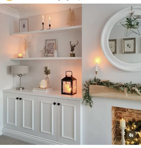 Small House Living Room, Neptune Home, Katie Homes, Modern Country Decor, Alcove Shelving, Country Living Uk, Future Inspiration, Built In Shelves Living Room, White Wall Mirrors