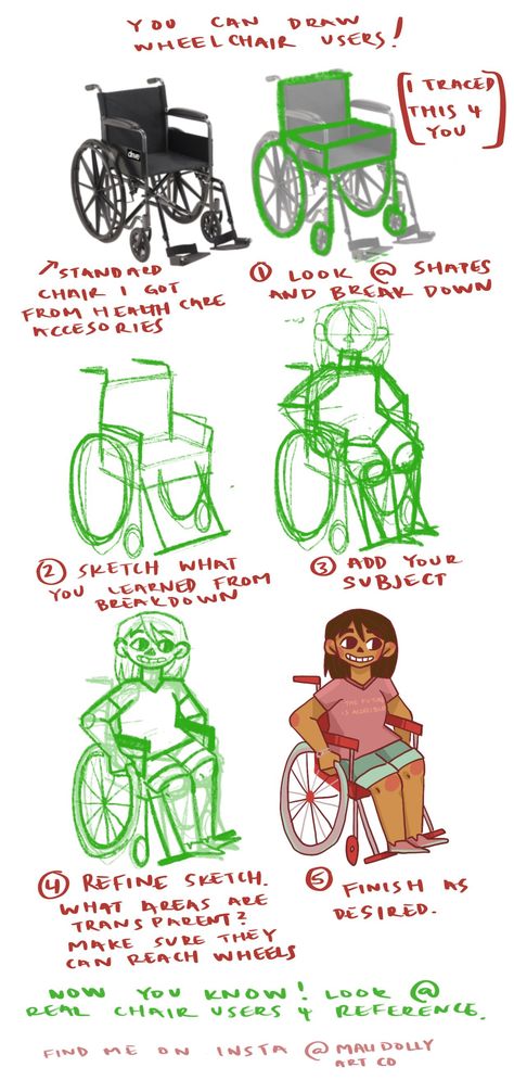 How To Draw Someone In A Wheelchair, Drawing Disabled People, Drawing Disabilities, Wheel Chair Reference, Drawing Wheelchair, Cartoon Wheelchair, Wheel Chair Drawing, Wheel Chair Pose Reference, Wheel Chair Drawing Reference