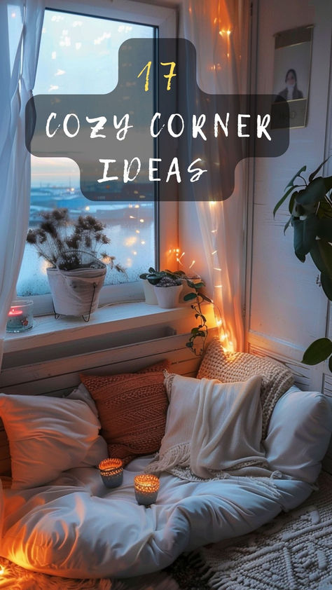 Searching for the perfect cozy corner setup? Click to discover 17 ideas that will transform any spot into your personal haven of comfort. Find your nook today! 📚☕️ #CozyCorner #PersonalHaven #NookIdeas #ComfortZone #HomeStyle Cosy Corner In Bedroom, Quiet Time Corner, Cosy Nook Ideas, Cosy Den Ideas, Aesthetic Corner Room, Cute Reading Corners, Corner Ideas For Bedroom, Cosy Corner Living Room, Cosy Corner Bedroom