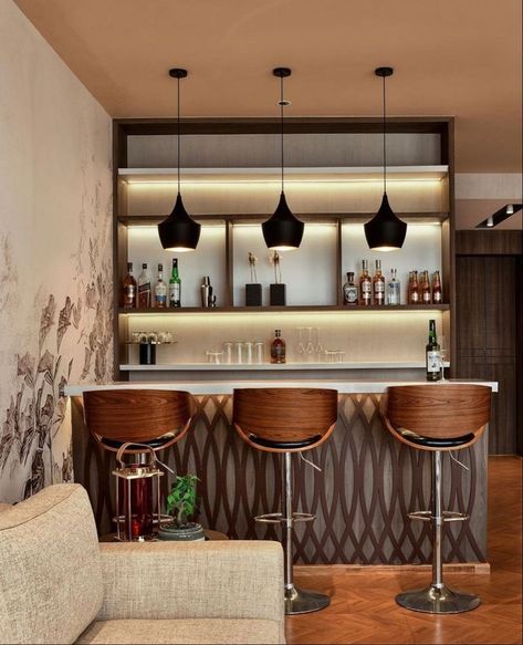 Mini Bar Counter Design Home, Minimalist Home Bar, Bar Counter Design Home, Modern Home Bar Designs, Small Bars For Home, Home Bar Counter, Bar Deco, Bar Counter Design, Home Bar Areas