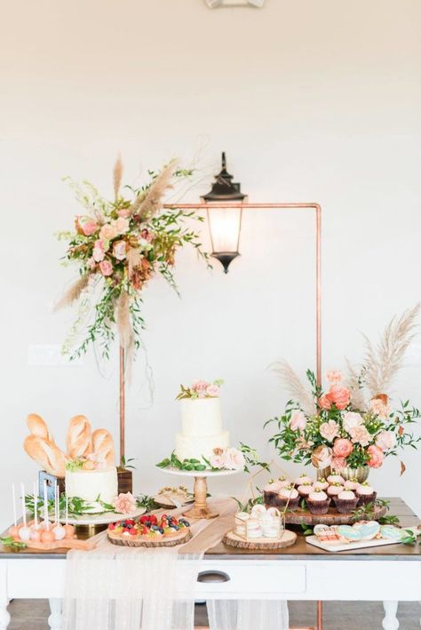 Engagement Dessert Table, Engagement Table Decorations, Engagement Table, Copper Wedding Arch, Arch Cake, Table Arch, Wedding Cake Table Decorations, Wedding Doves, Aisle Runners