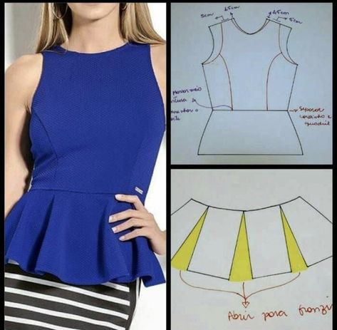 Peplum Blouse Pattern, Peplum Pattern, Pola Blus, Blouse Peplum, Sewing Blouses, Bodice Pattern, Kente Styles, Fashion Top Outfits, Blouse Pattern Sewing