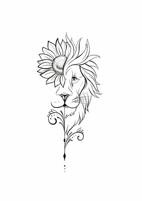 Tattoo With Sunflower, Rage Tattoo, Tattoos Sunflower, Leo Zodiac Tattoos, Lion Art Tattoo, Feminine Rage, Horoscope Tattoos, Tattoo Outline Drawing, Leo Tattoos