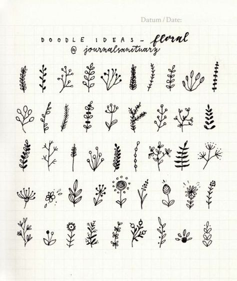 journalsanctuary: Doodle ideas 2 - floralI’ve been drawing... | Bullet journal inspiration | Bloglovin’ Journal D'inspiration, Tattoo Diy, Bujo Doodles, Plants Diy, Arte Doodle, Bullet Journal Font, Journal Fonts, Doodle Ideas, Style Tattoo