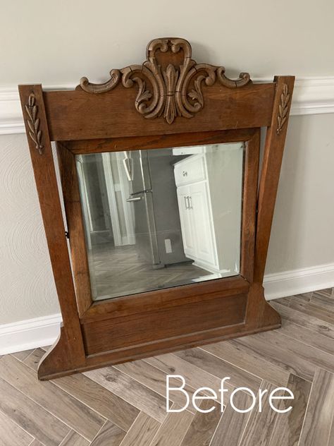 What To Do With Old Mirrors Ideas, Antique Dresser Mirror Repurpose, Old Dresser Mirror Ideas Repurposed, How To Decorate A Mirror, Old Mirrors Repurposed, Dresser Mirror Makeover, Refurbished Mirror Ideas, Upcycle Mirror Frame, Dresser Mirror Ideas