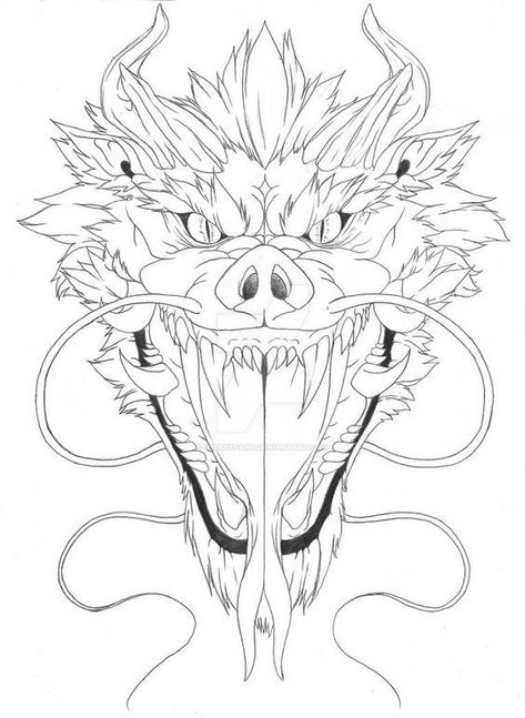 Dragon Face Tattoo Design, Front Facing Dragon, Dragon Tattoo Face, Joker Face Tattoo, Geometric Owl Tattoo, Dragon Head Tattoo, Celtic Cross Tattoos, Dragon Face, Japan Tattoo Design