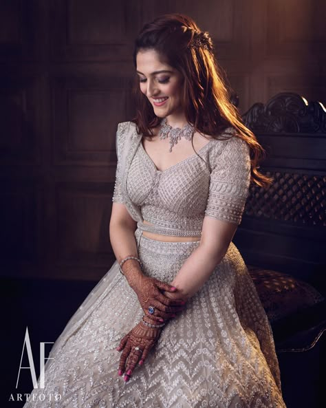 20 Bridal Silver Lehengas That Will Make You Fall In Love With The Col – WedBook Grey Lehenga, Engagement Dress For Bride, Latest Bridal Lehenga Designs, Engagement Lehenga, Bridal Lehenga Designs, Latest Bridal Lehenga, Reception Outfit, Engagement Hairstyles, Reception Lehenga