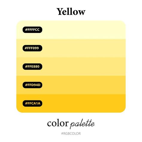 Yellow Color Palettes, Yellow Graphic Design, Yellow Color Palette, Yellow Pantone, Ui Color, Monochrome Makeup Look, Hexadecimal Color, Yellow Nursery, Gold Color Palettes