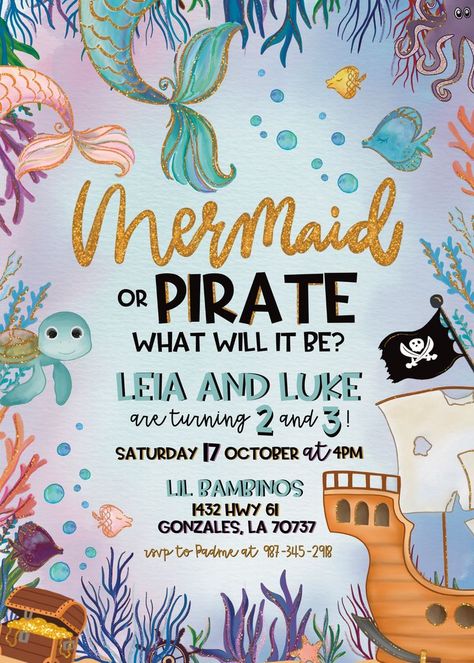 Mermaids And Pirates, Pirate Party Invitations, Pirate Birthday Invitations, Pirate Invitations, Using Phone, Mermaid Invitations, Pirate Birthday Party, Party Box, Pirate Birthday