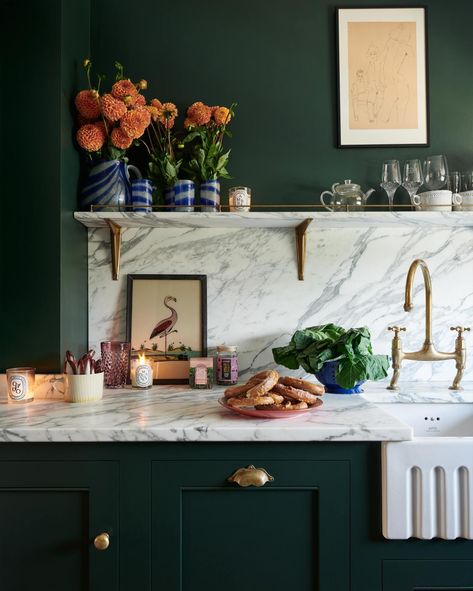 The Clapham Kitchen | deVOL Kitchens Classic English Kitchen, Olive Green Kitchen, Riverside Apartment, Wall Cupboards, Checkerboard Floor, Devol Kitchens, English Kitchens, Green Cabinets, Shaker Kitchen