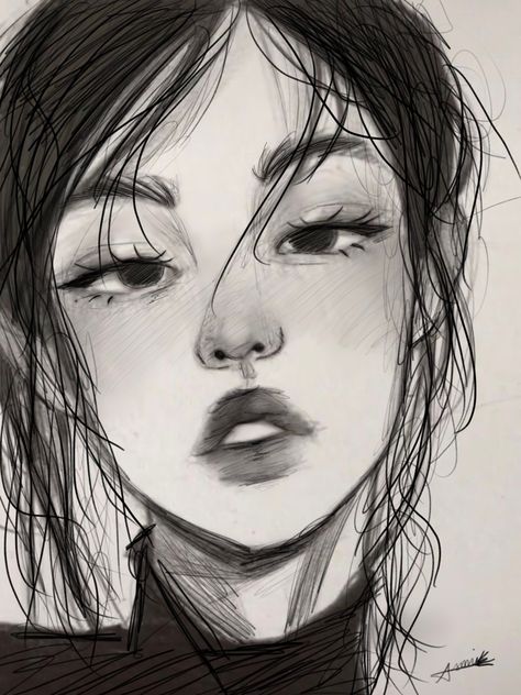 Semi Realistic Lips Sketch, Semi Realism Art Style, Semi Realism Sketch, Semi Realistic Sketch, Face Art Drawing, Semi Realism, Girl Face Drawing, Realistic Sketch, Kpop Drawings