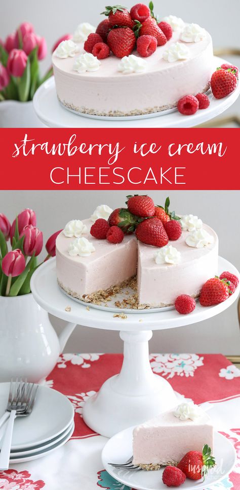 Ice Cream Cheesecake, Cheesecake Ice Cream Recipe, Strawberry Ice Cream Cake, Cheesecake Desserts Recipes, Strawberry Cheesecake Ice Cream, Cream Cheesecake, Ice Cream Cupcakes, Low Carb Ice Cream, Pecan Ice Cream