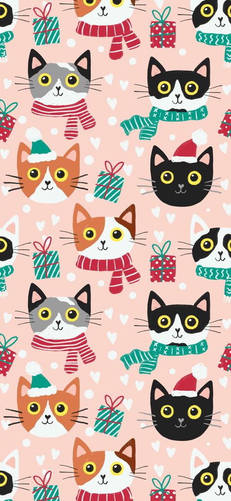 Cat Fall Wallpaper, Fall Cat Wallpaper, Christmas Cats Wallpaper, Cat Christmas Wallpaper, Christmas Cat Illustration, Christmas Cat Wallpaper, Cat Pattern Wallpaper, Paw Wallpaper, Wallpaper Gatos