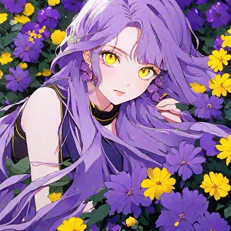 Yellow Eyes Anime Character, Anime Oc Purple Hair, Anime Violet Hair, Purple Hair Green Eyes Anime, Anime Yellow Eyes, Purple Hair Oc, Purple Long Hair, Purple Hair Anime, Long Purple Hair