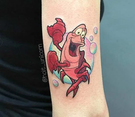 Tattoo photo - Sea crab tattoo by Kate Holt Sebastian The Crab Tattoo, Crab Tattoos, Little Mermaid Tattoo, Disney Sleeve Tattoos, Tattoo Disney, Crab Tattoo, Disney Sleeve, Dolphins Tattoo, Hip Tattoos