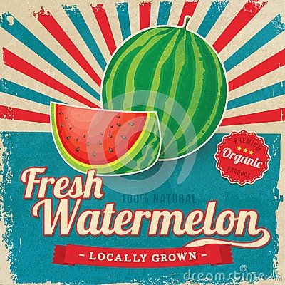 Colorful Vintage Watermelon Label Poster - Download From Over 33 Million High Quality Stock Photos, Images, Vectors. Sign up for FREE today. Image: 39698583 Watermelon Clipart, Tin Bar, Watermelon Decor, Sign Image, Fresh Watermelon, Country Signs, Vintage Tin Signs, Locally Grown, Fruit Art